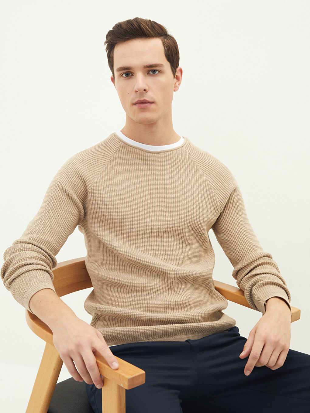 Crew Neck Long Sleeve Thin Men's Tricot Sweater-1