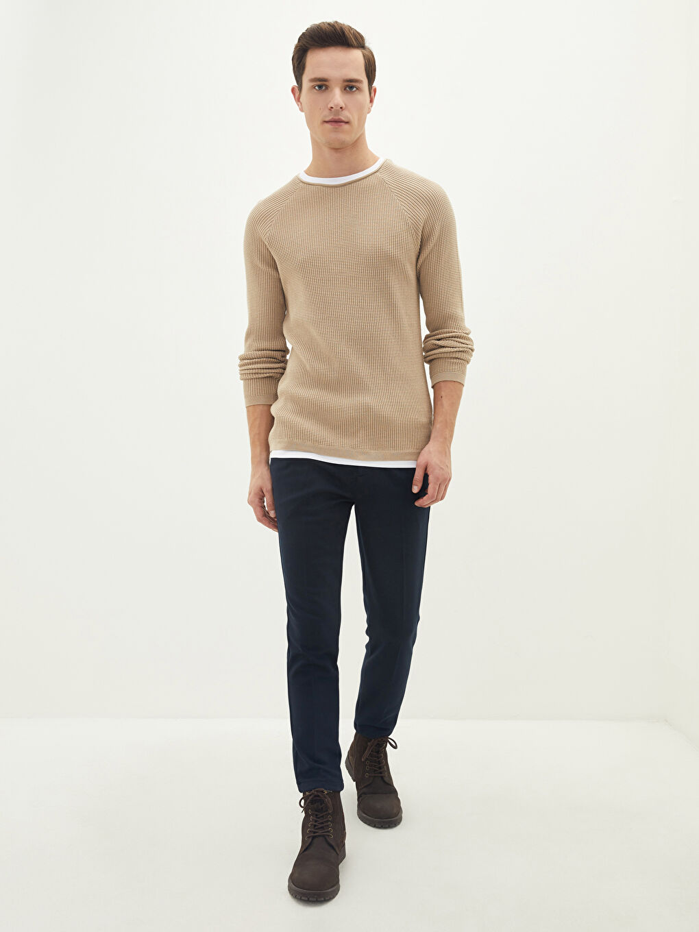 Crew Neck Long Sleeve Thin Men's Tricot Sweater-5