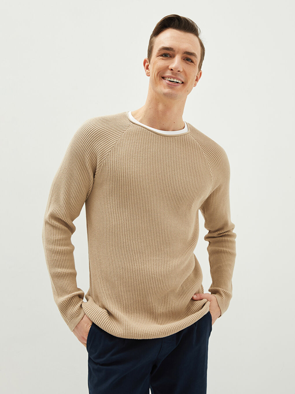 Crew Neck Long Sleeve Thin Men's Tricot Sweater