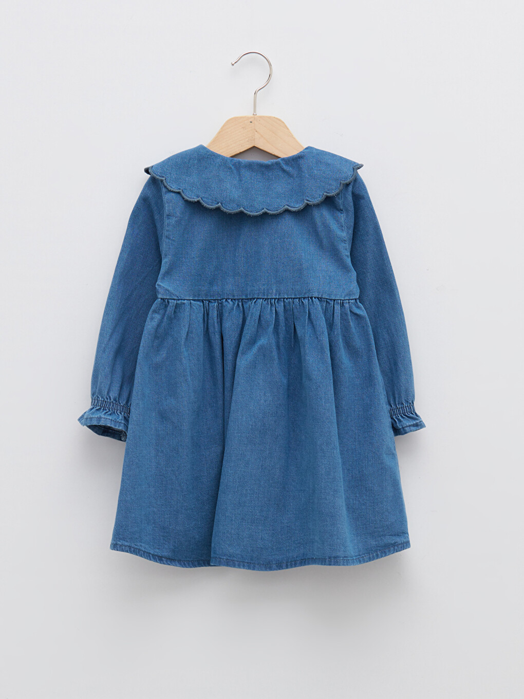 Baby Collar Long Sleeve Cotton Baby Girl Jean Dress-1