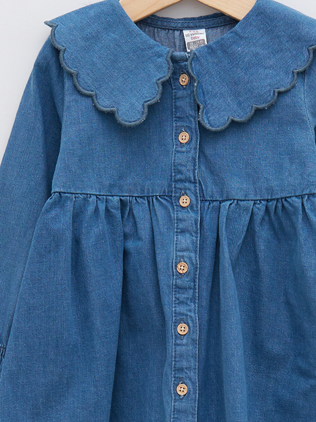 Baby Collar Long Sleeve Cotton Baby Girl Jean Dress-2