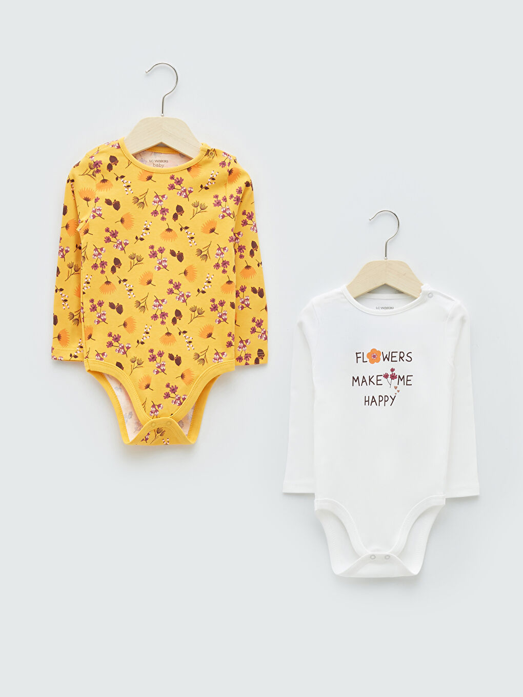 Turuncu Bisiklet Yaka Uzun Kollu Baskılı Pamuklu Kız Bebek Çıtçıtlı Body 2'li