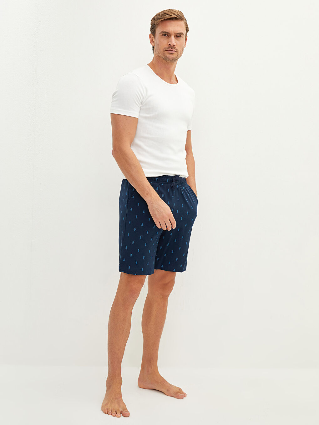 Lacivert Standart Kalıp Erkek Pijama Alt Şort-1