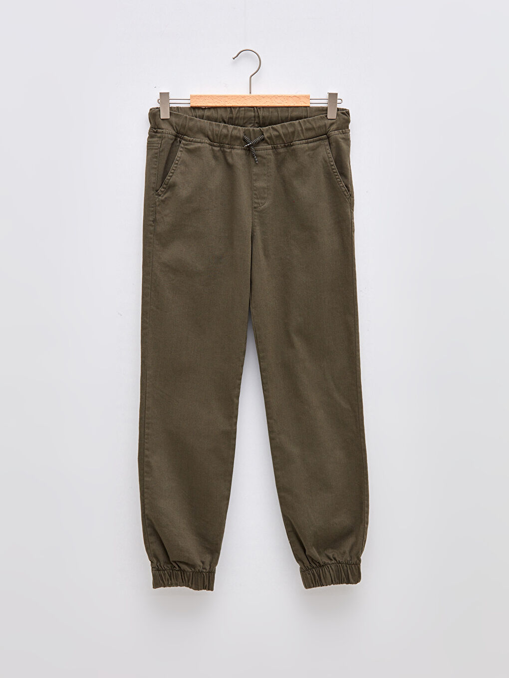 Elastic Waist Basic Gabardine Boy Jogger Trousers-3
