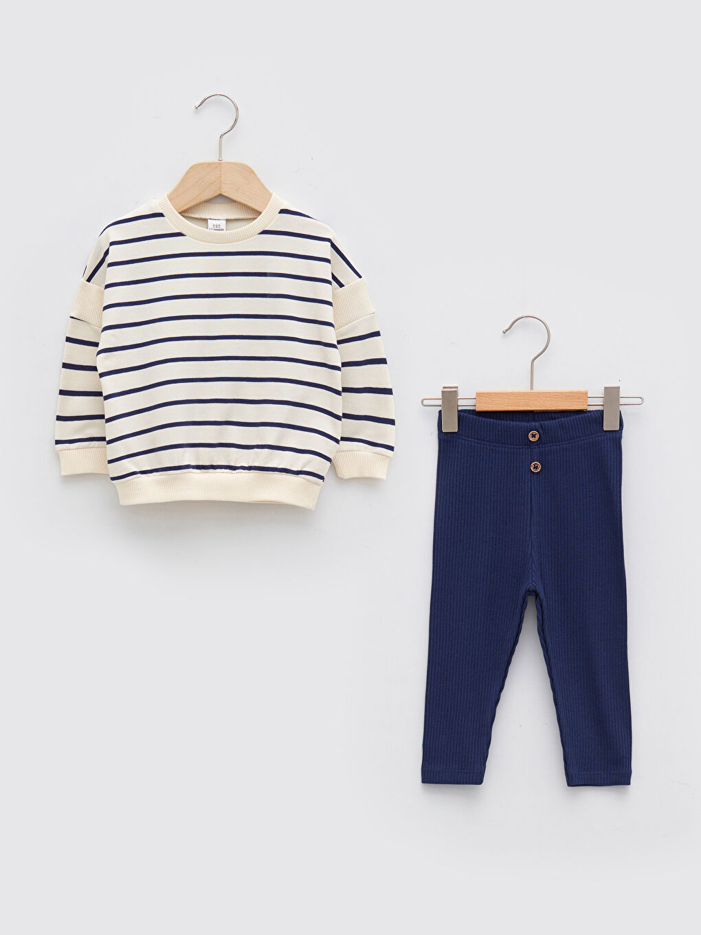 Crew Neck Long Sleeve Striped Cotton Baby Boy Sweatshirt and Tights 2-Pack Set