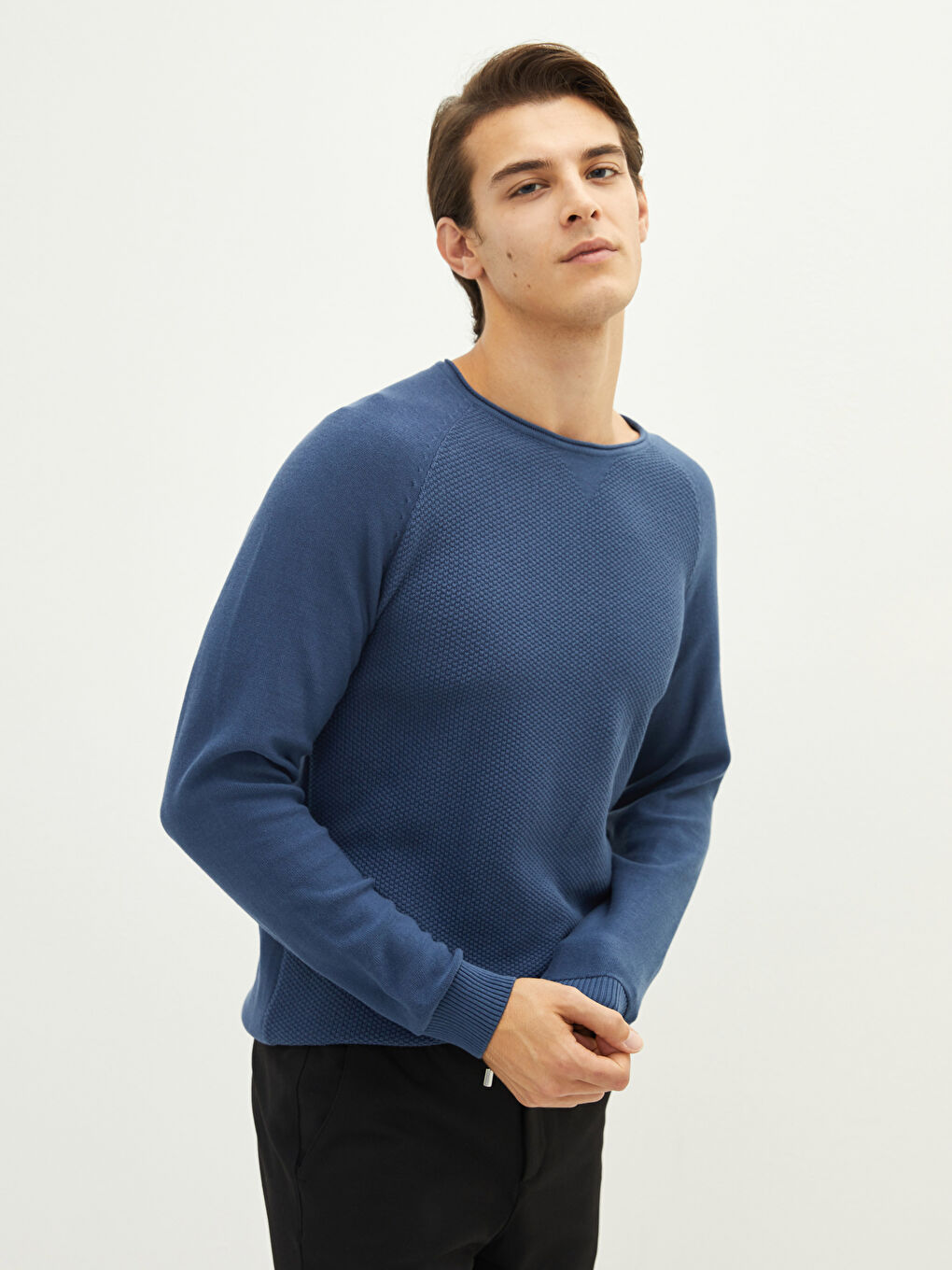 İndigo Bisiklet Yaka Erkek Triko Kazak-2