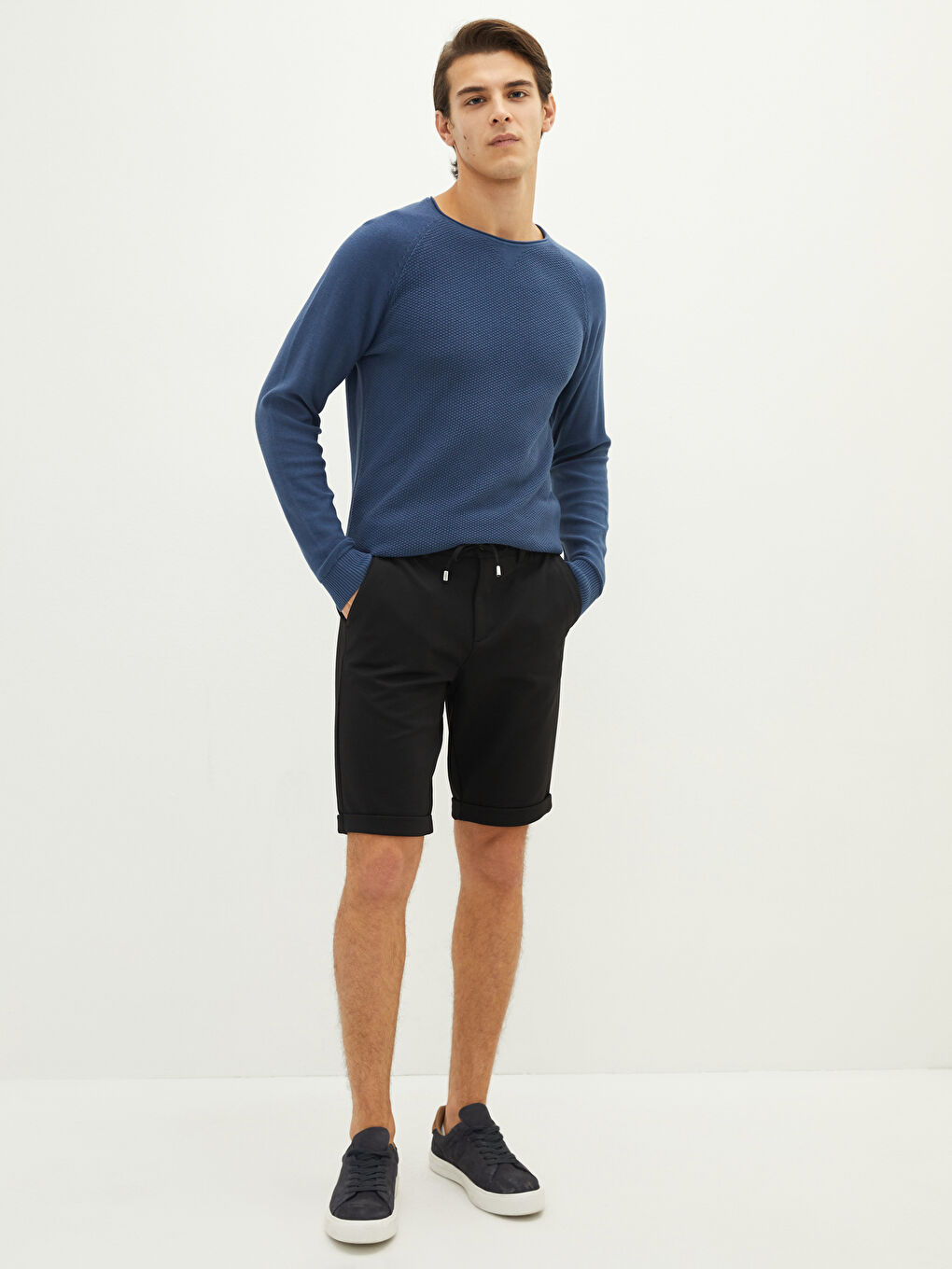 İndigo Bisiklet Yaka Erkek Triko Kazak-3