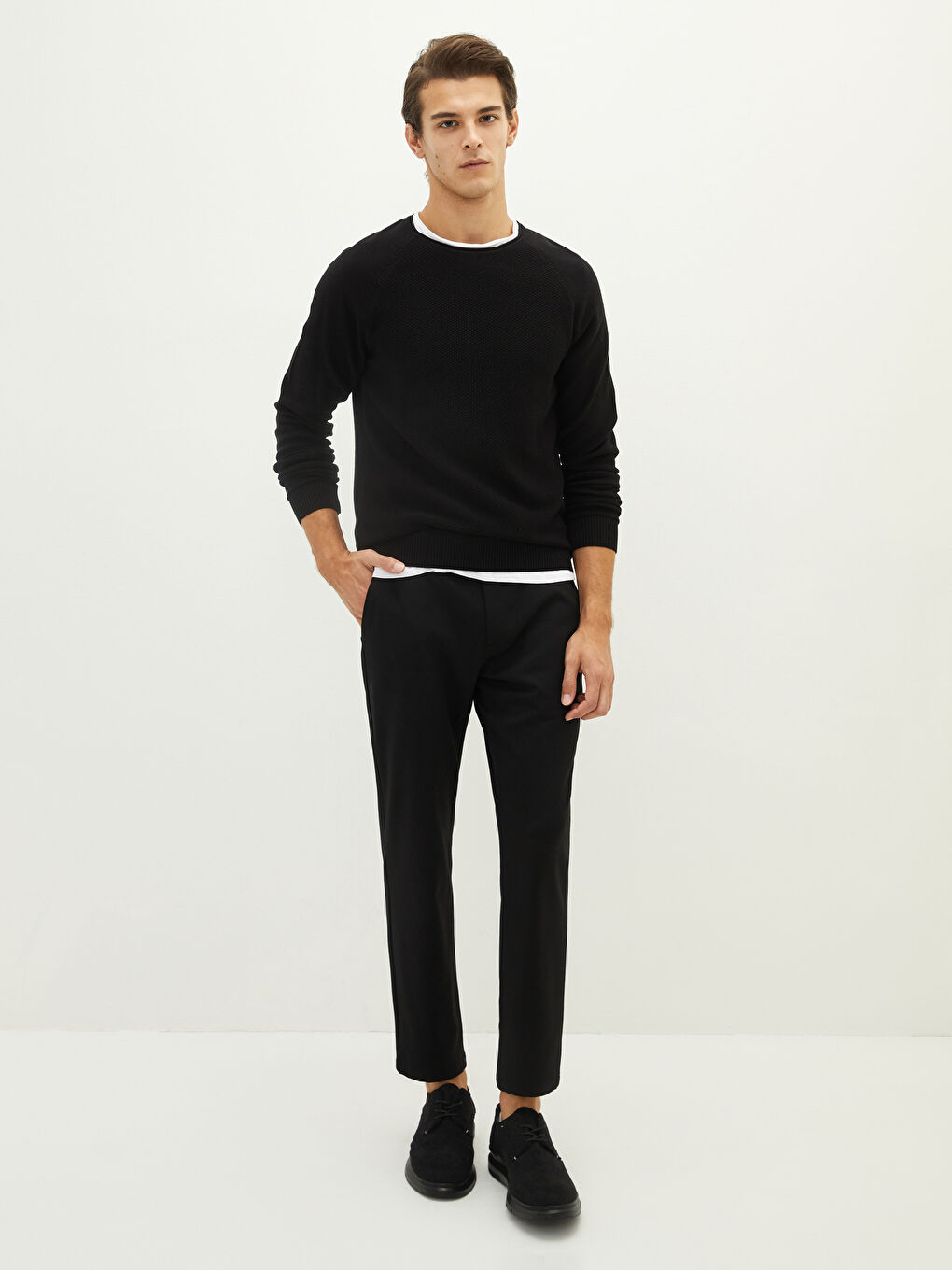 Siyah Bisiklet Yaka Erkek Triko Kazak-3