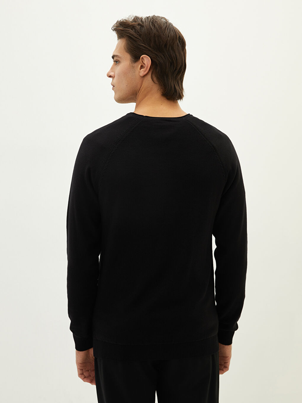 Siyah Bisiklet Yaka Erkek Triko Kazak-4