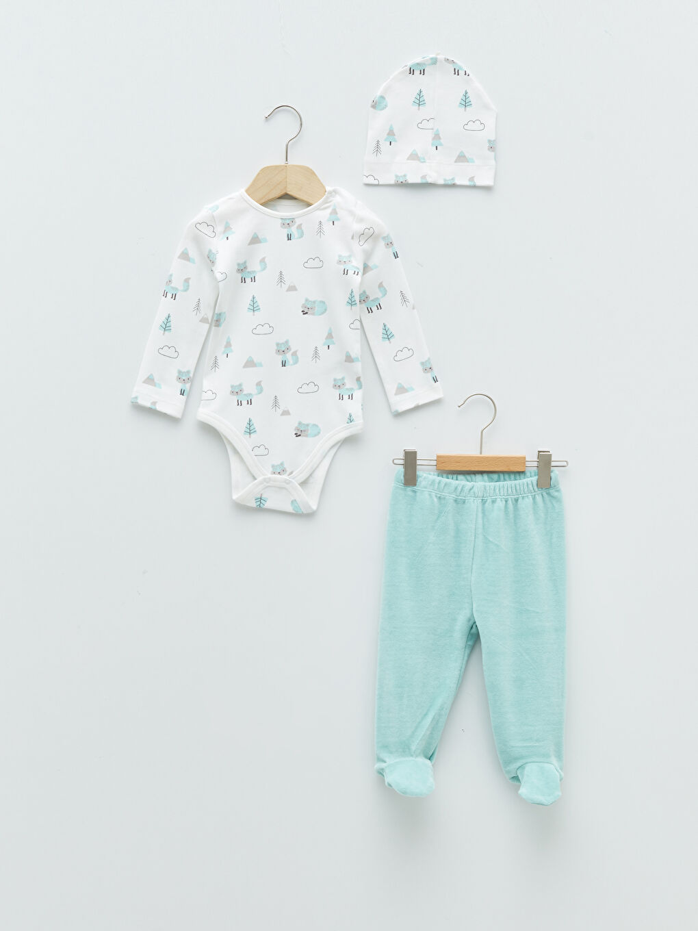 Ensemble 3 Pièces Bébé Garçon en Velours Imprimé à Manches Longues et Col Rond