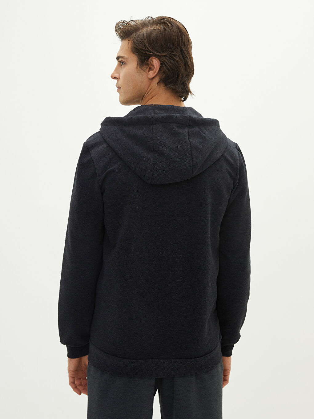 سويت شيرت بسحاب كم طويل مزود بغطاء رأس للرجال-4