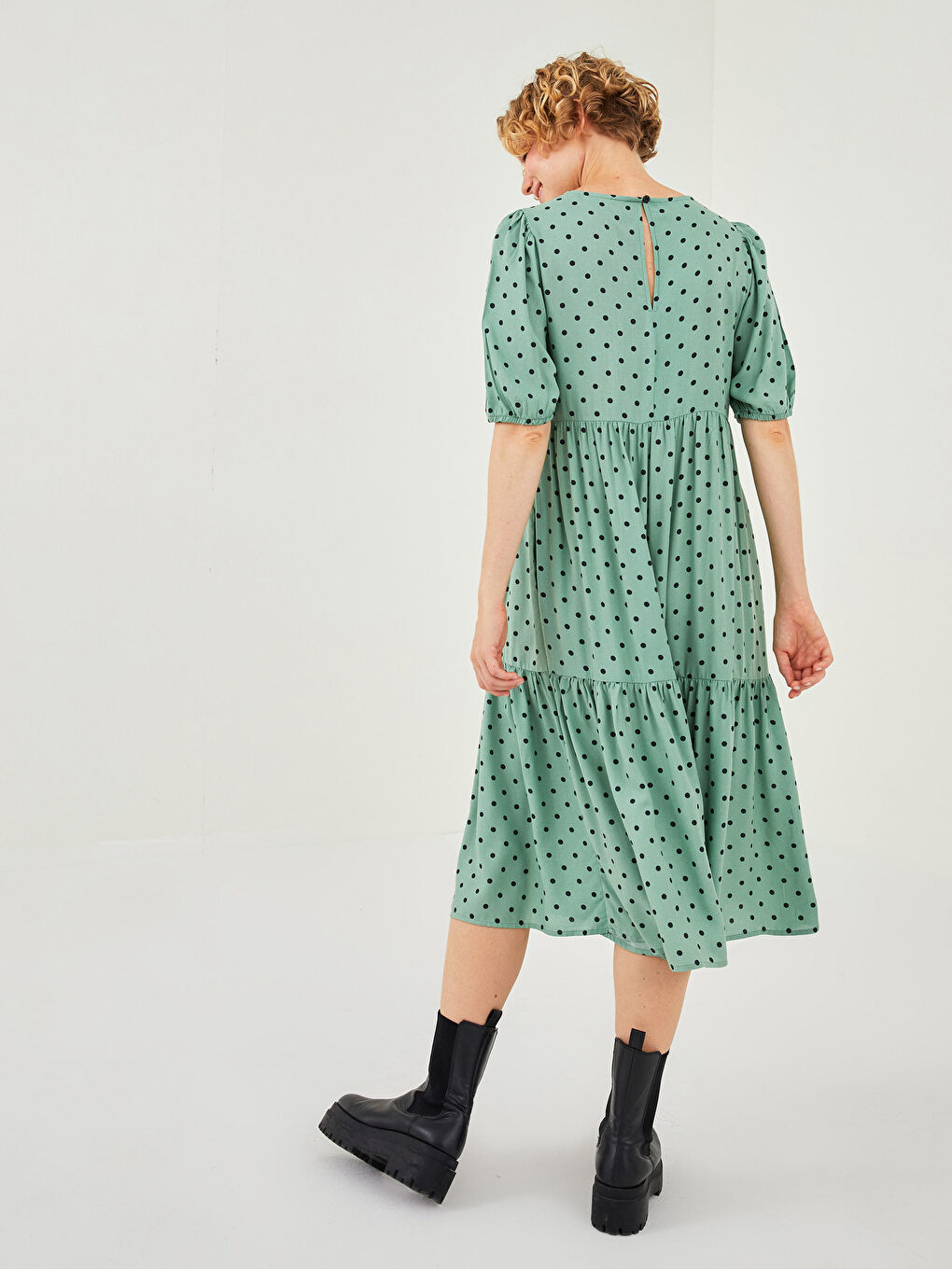 LCW Vision Crew Neck Polka Dot Short Sleeve Poplin Women's Dress -W1BF83Z8-LRR