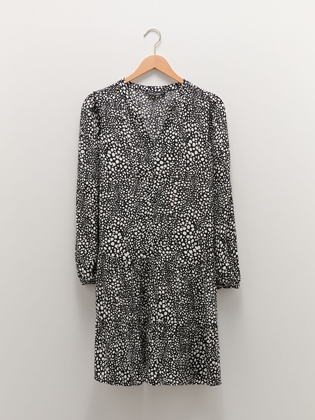 LCW Vision V-Ausschnitt Gemustertes Langarm Viskose Kleid für Damen -W1BF87Z8-LQJ