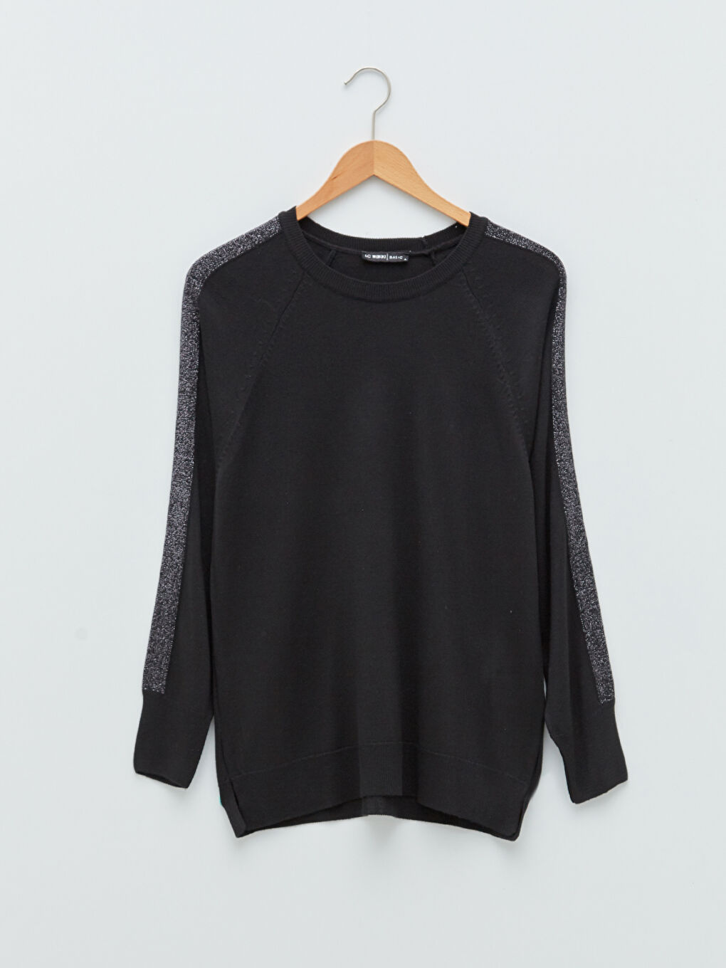 Siyah Bisiklet Yaka Şerit Detaylı Uzun Kollu Kadın Triko Kazak-6