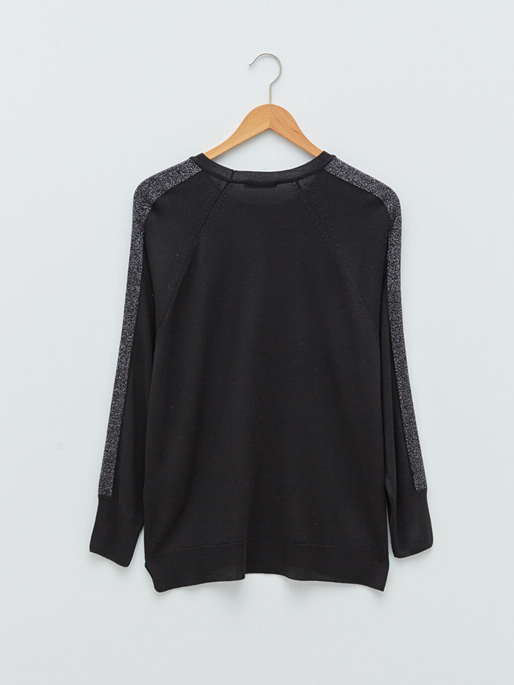 Siyah Bisiklet Yaka Şerit Detaylı Uzun Kollu Kadın Triko Kazak-7