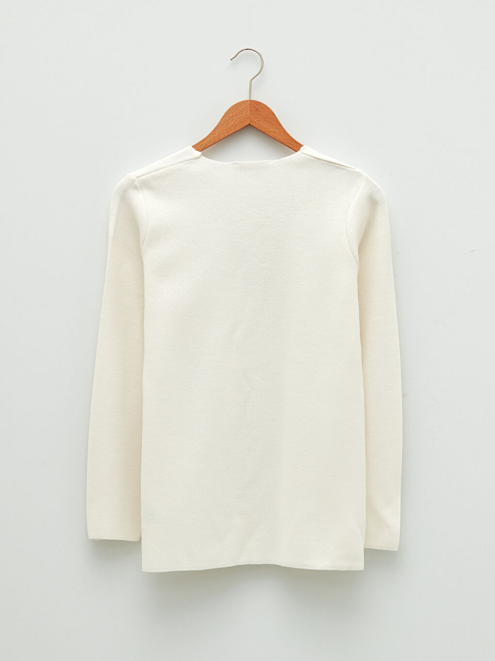 Ekru V Yaka Kadın Triko Hırka-6