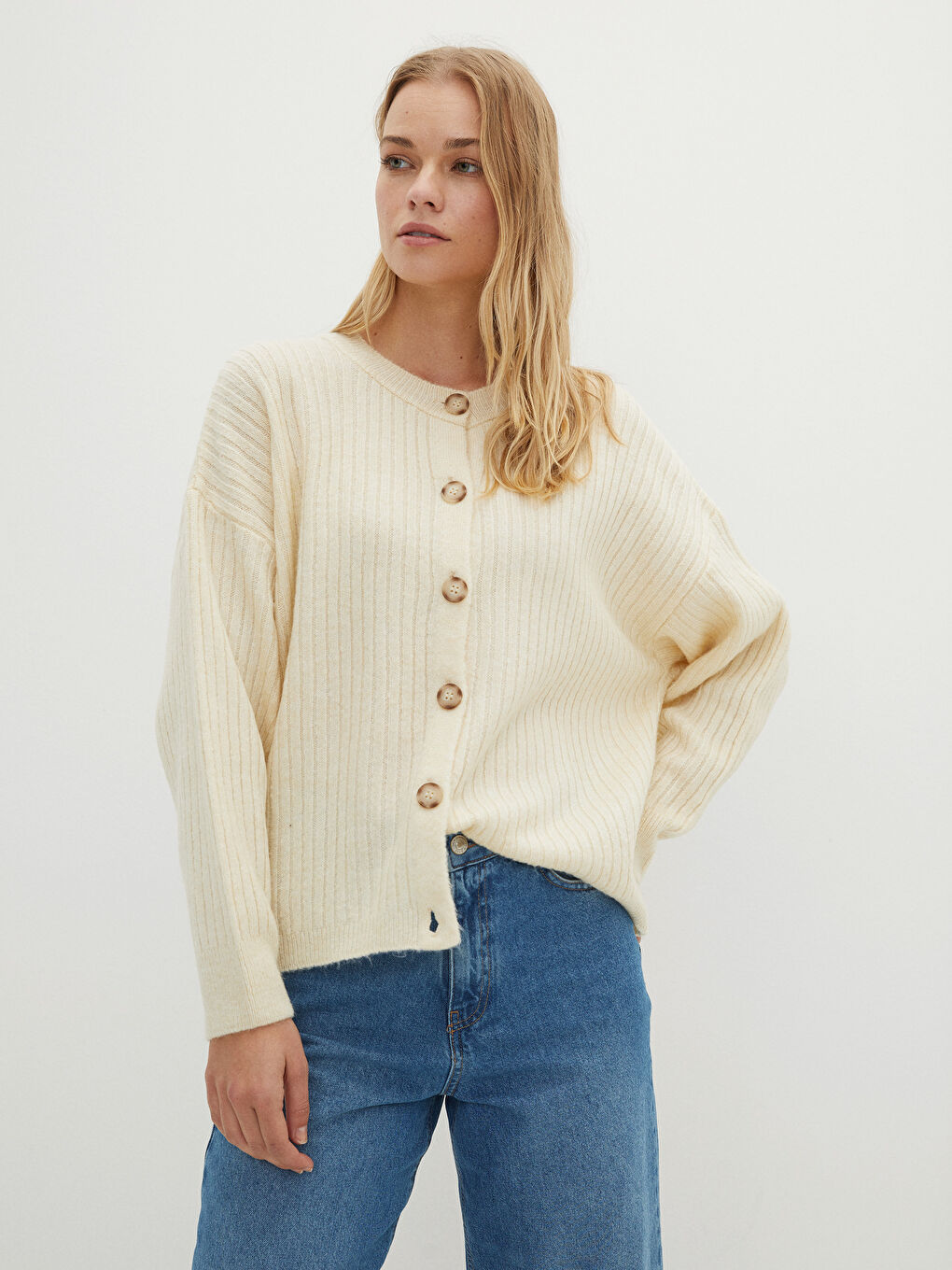Cardigan en Tricot à Manches Longues et Col Rond pour Femmes