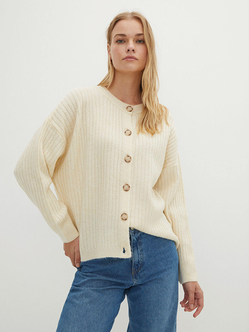 Cardigan en Tricot à Manches Longues et Col Rond pour Femmes-1