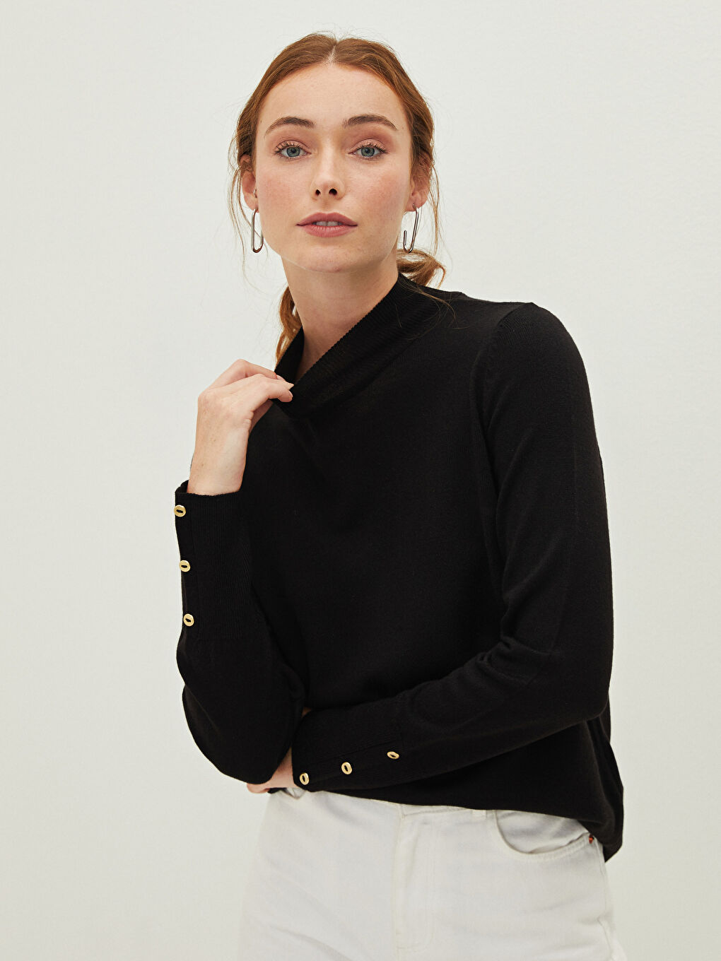 Siyah Yarım Balıkçı Yaka Kadın Triko Kazak