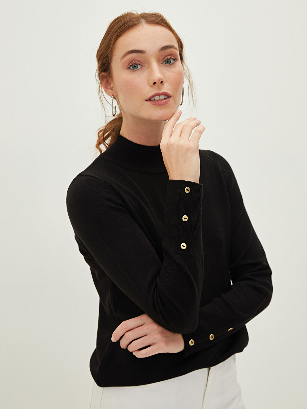 Siyah Yarım Balıkçı Yaka Kadın Triko Kazak-1