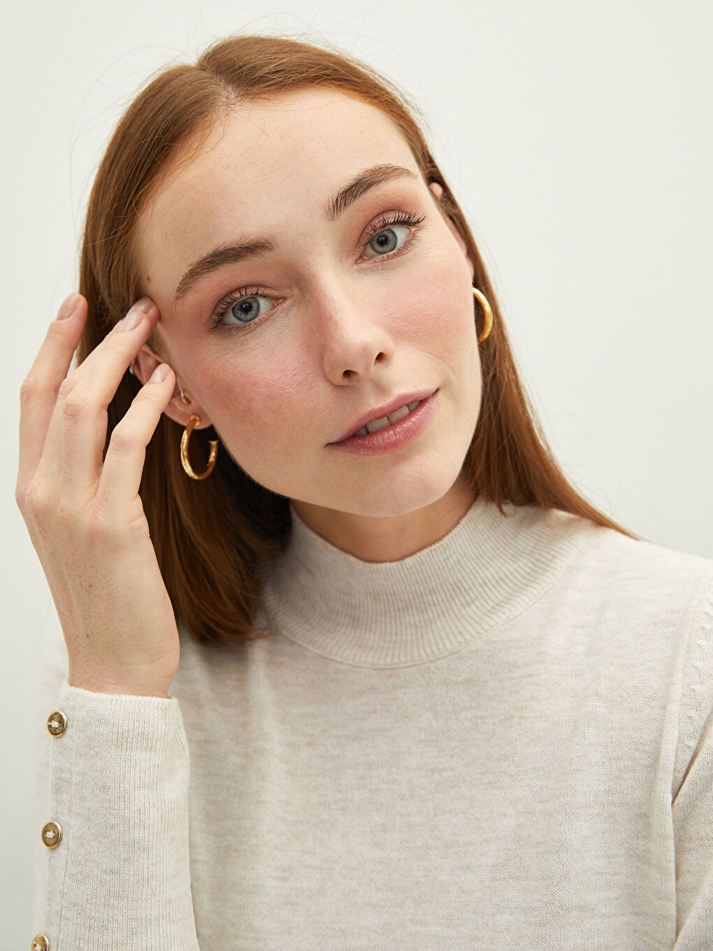 Bej Yarım Balıkçı Yaka Kadın Triko Kazak-3