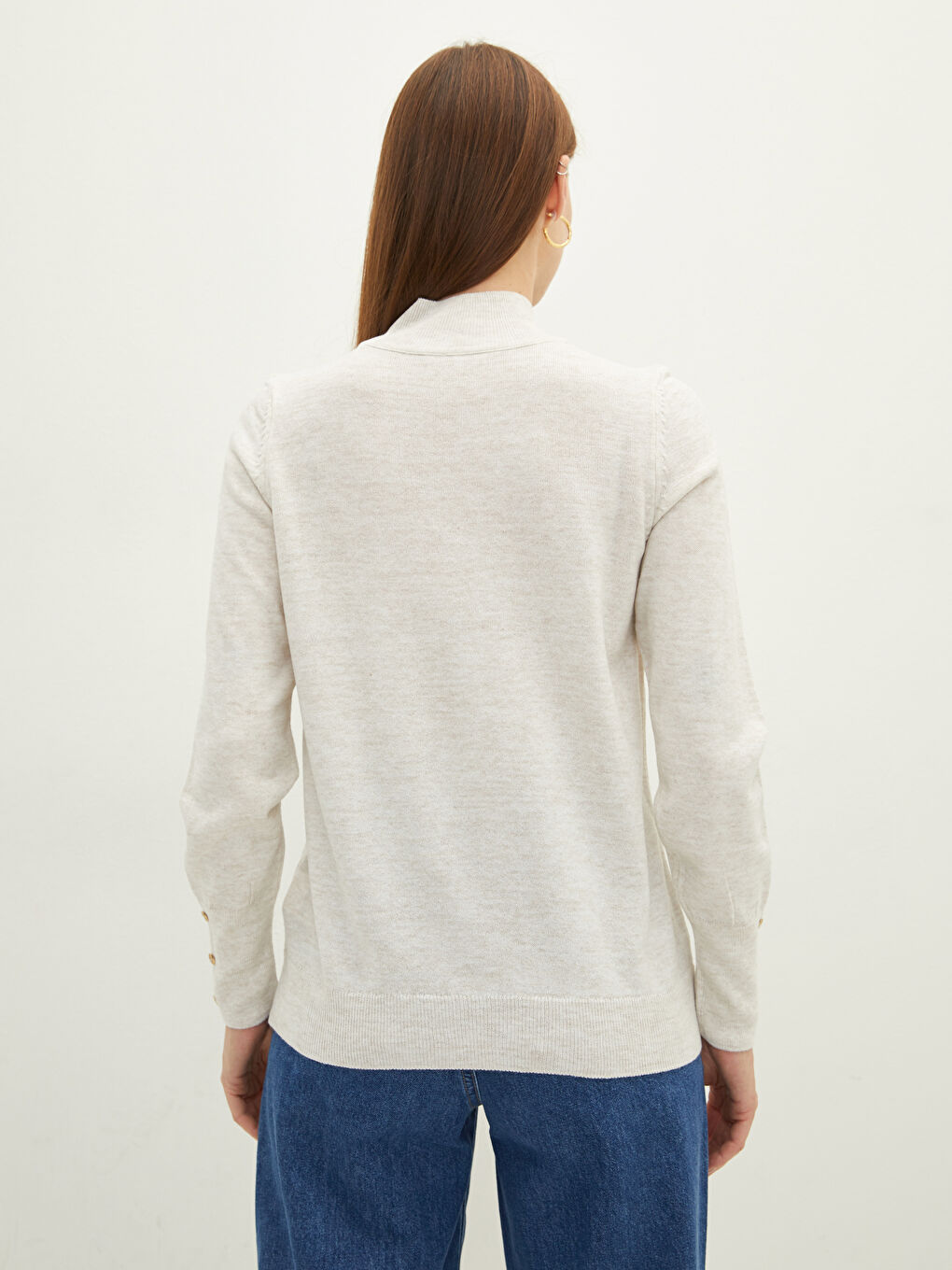 Bej Yarım Balıkçı Yaka Kadın Triko Kazak-4