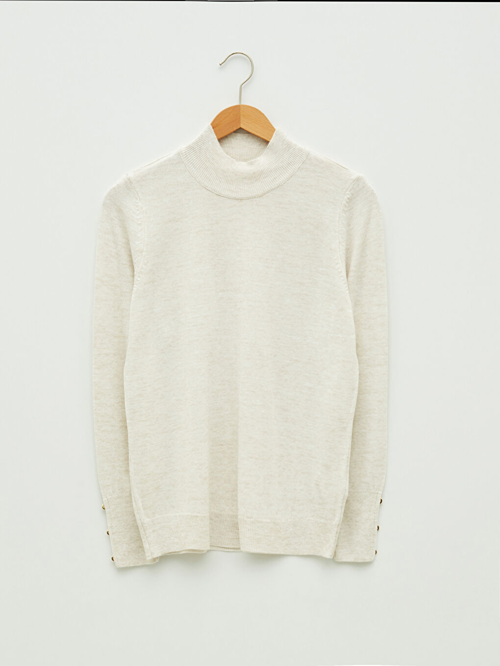 Bej Yarım Balıkçı Yaka Kadın Triko Kazak-5