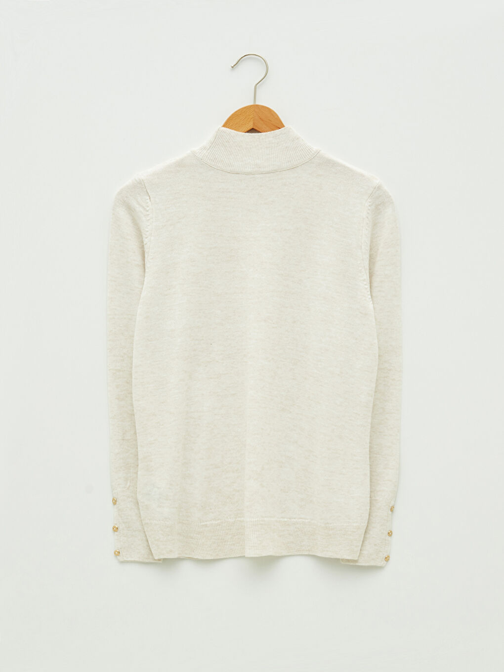 Bej Yarım Balıkçı Yaka Kadın Triko Kazak-6