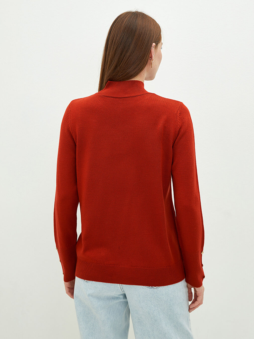 Turuncu Yarım Balıkçı Yaka Kadın Triko Kazak-5