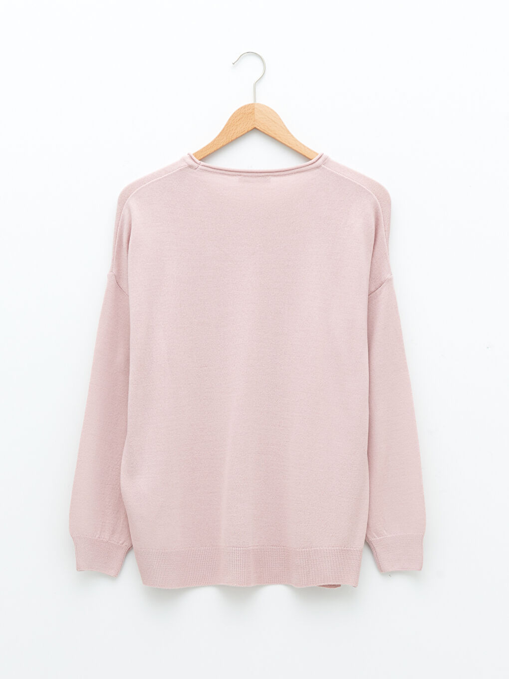 Pembe Bisiklet Yaka Düz Uzun Kollu Kadın Triko Kazak-6