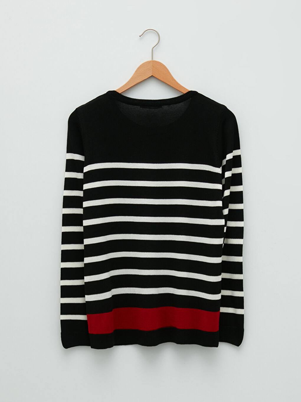 Siyah LCW BASİC Bisiklet Yaka Uzun Kollu Çizgili Kadın Triko Kazak-5