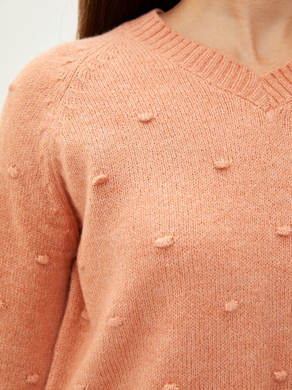 Mercan V Yaka Desenli Uzun Kollu Kadın Triko Kazak-3