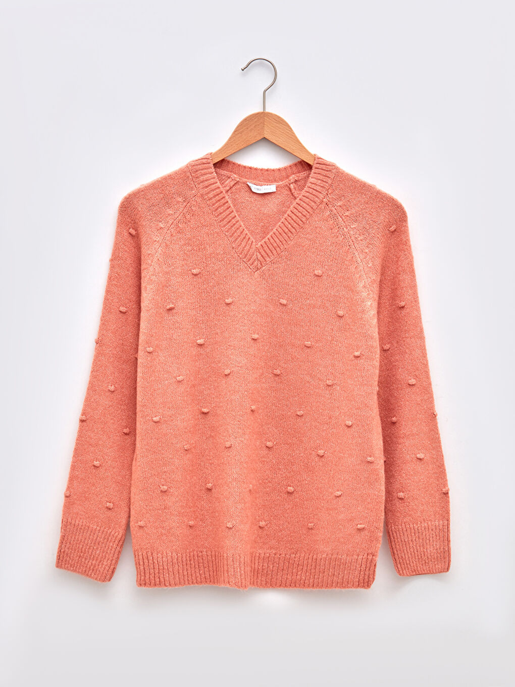 Mercan V Yaka Desenli Uzun Kollu Kadın Triko Kazak-6