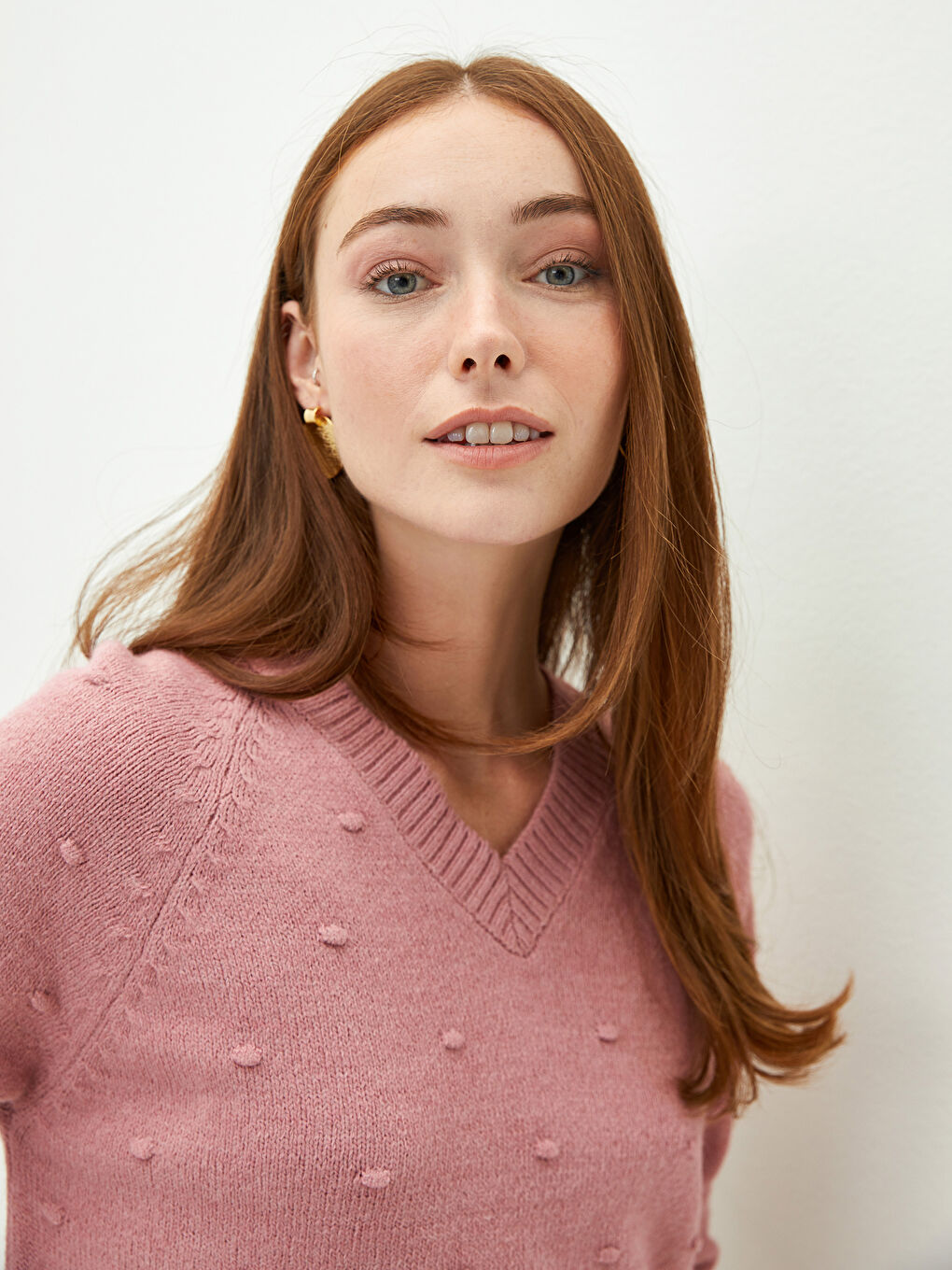 Әйелдерге арналған өрнекті v жағалы ұзын жең трикотаж жемпір-2