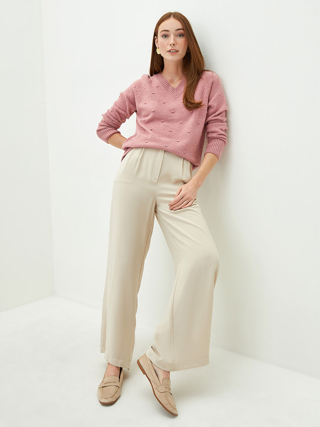 Әйелдерге арналған өрнекті v жағалы ұзын жең трикотаж жемпір-3