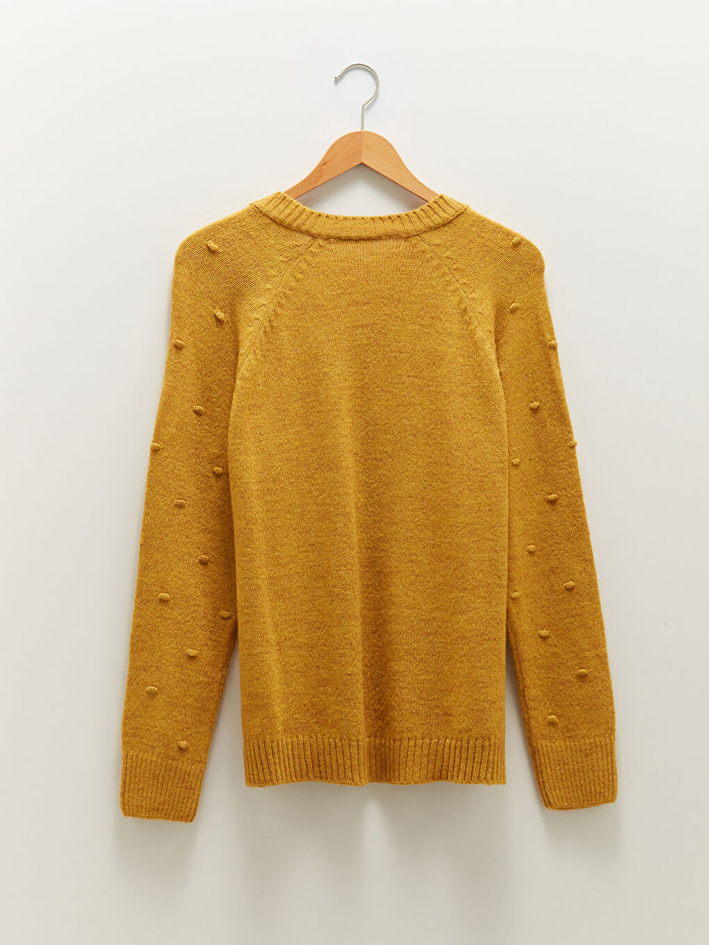 Sarı V Yaka Desenli Uzun Kollu Kadın Triko Kazak-6