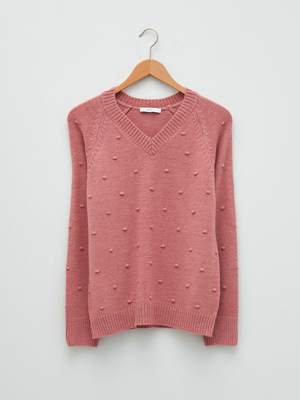 Әйелдерге арналған өрнекті v жағалы ұзын жең трикотаж жемпір-5