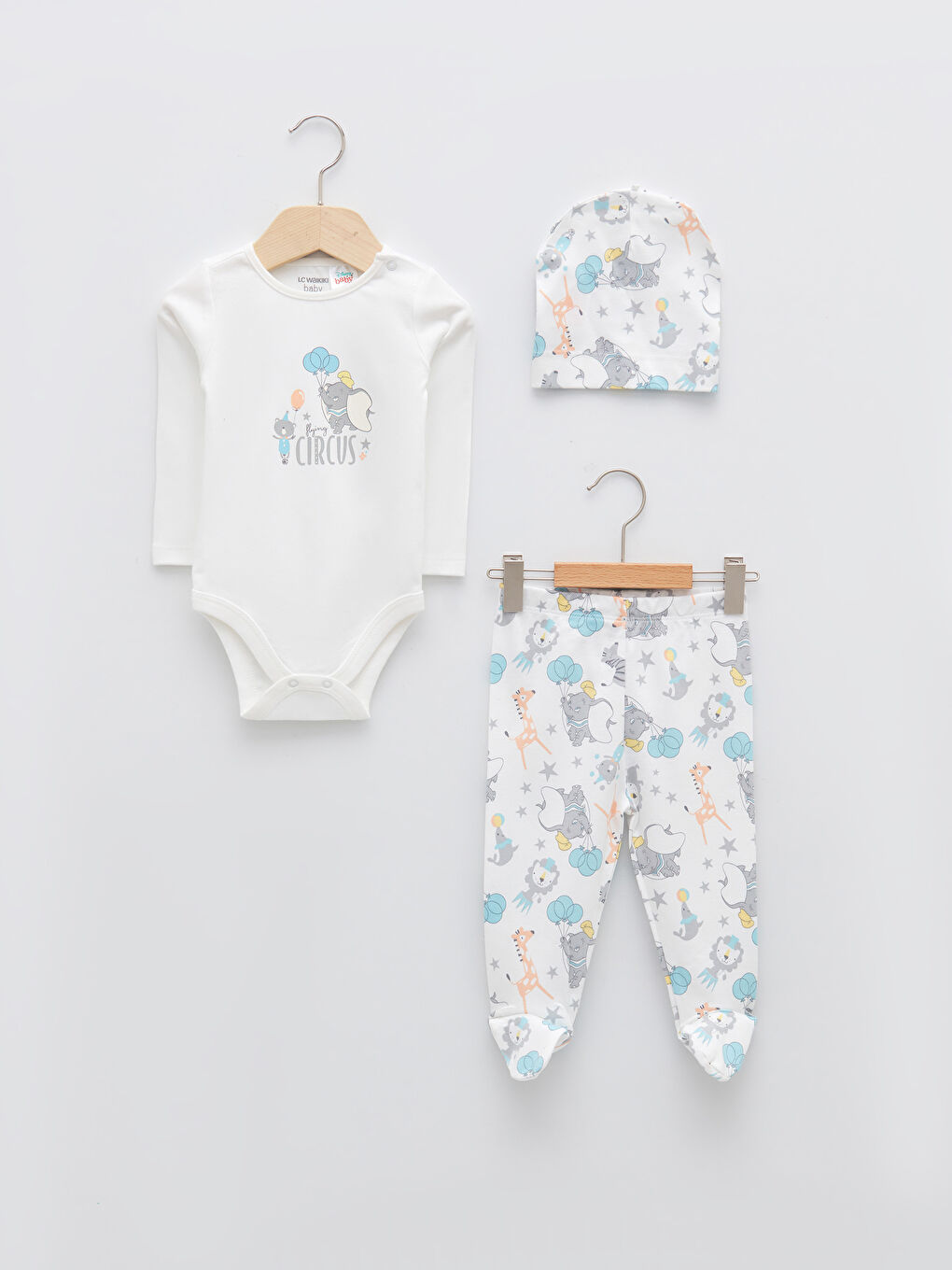 Ensemble 3 Pièces en Coton Imprimé Dumbo à Manches Longues et Col Rond pour Bébé Fille