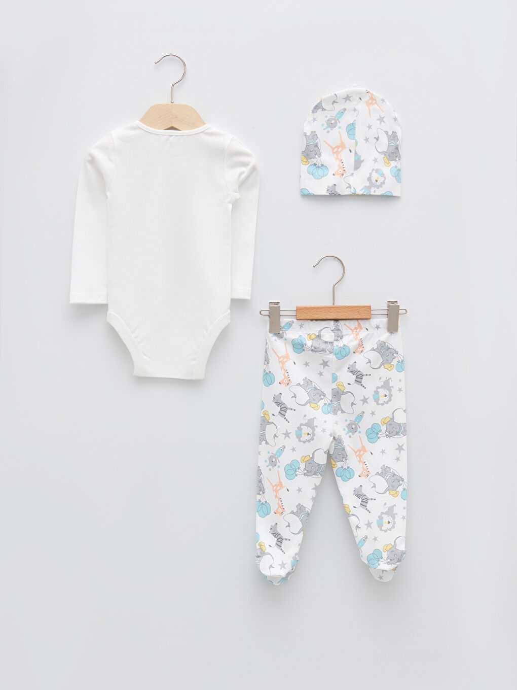 Ensemble 3 Pièces en Coton Imprimé Dumbo à Manches Longues et Col Rond pour Bébé Fille-1