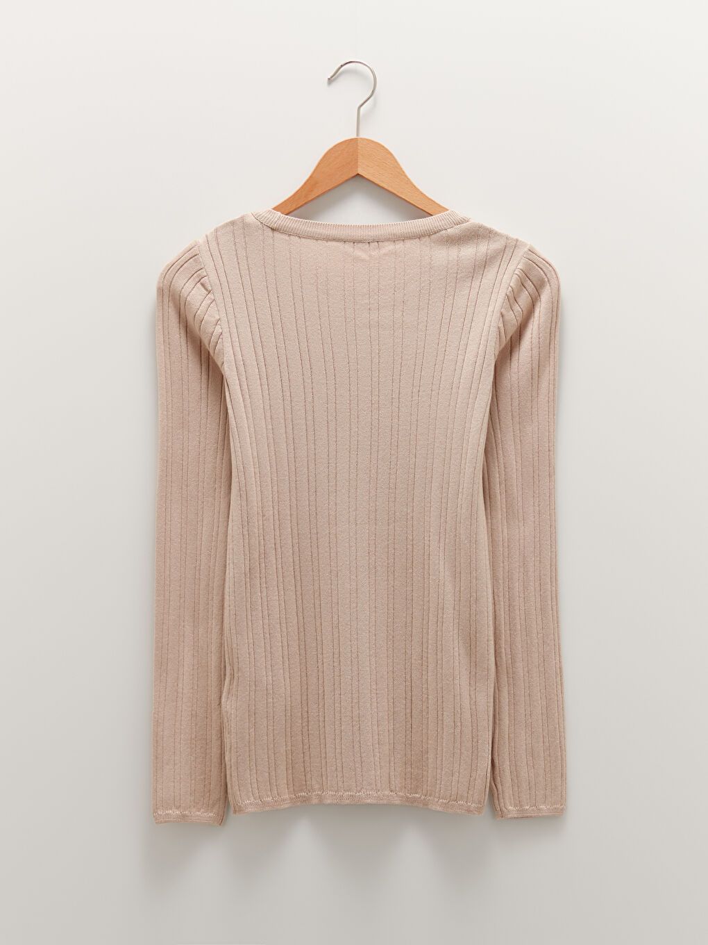 Bej Bisiklet Yaka Kendinden Desenli Uzun Kollu Kadın Triko Kazak-6