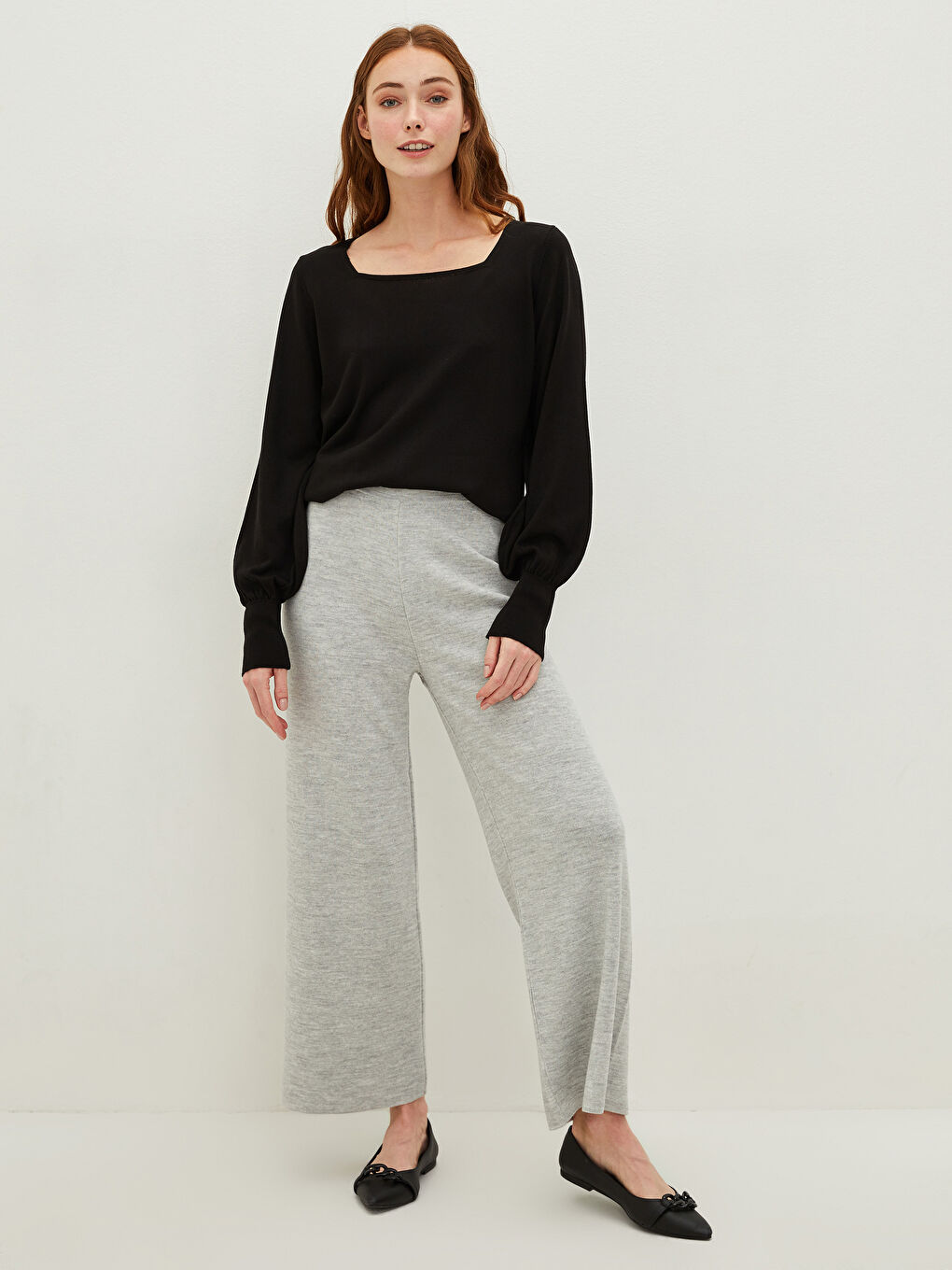 Elastic Waist Narrow Fit Wide Leg Women's Knitwear Pants -W1BG73Z8-DD0