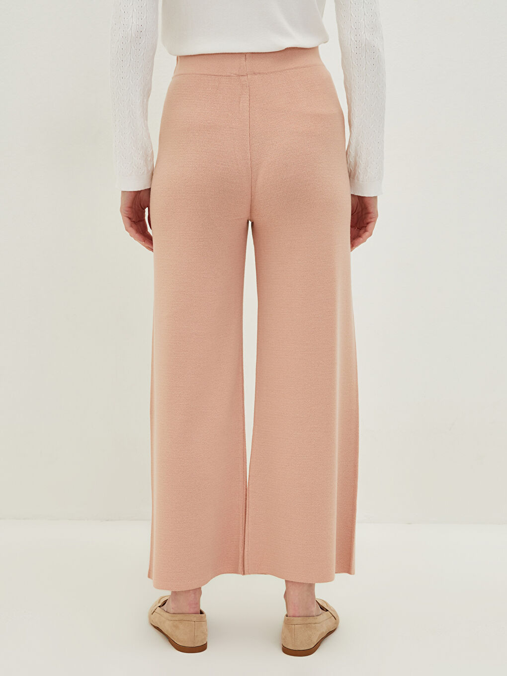 Pantalon en Tricot à Taille Élastique, Coupe Svelte, Jambe Large pour Femmes-2