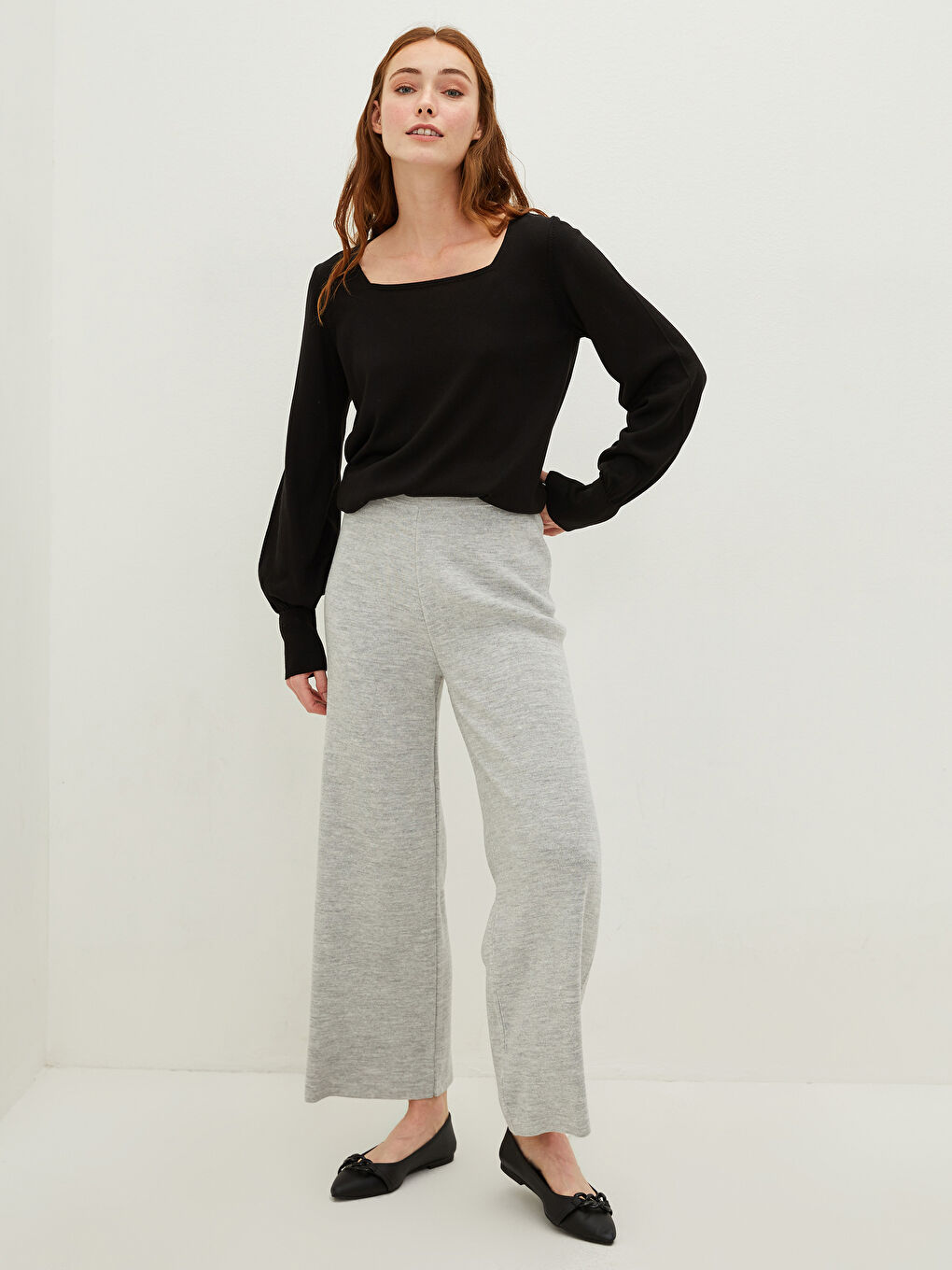 Elastic Waist Narrow Fit Wide Leg Women's Knitwear Pants -W1BG73Z8-DD0