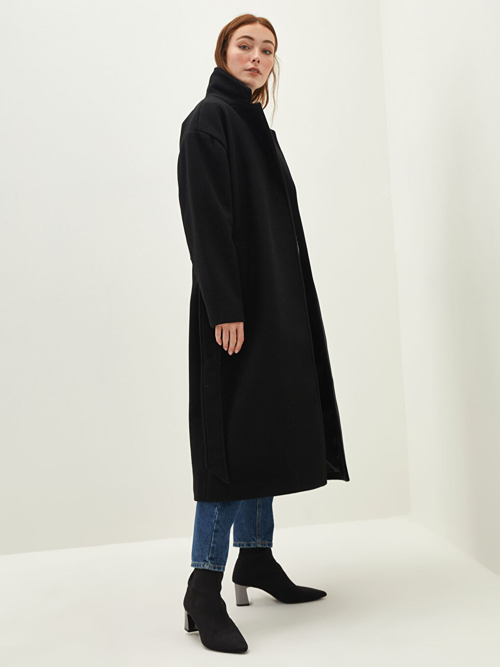 Ceket Yaka Düz Uzun Kollu Cep Detaylı Kadın Kaşe Kaban-2