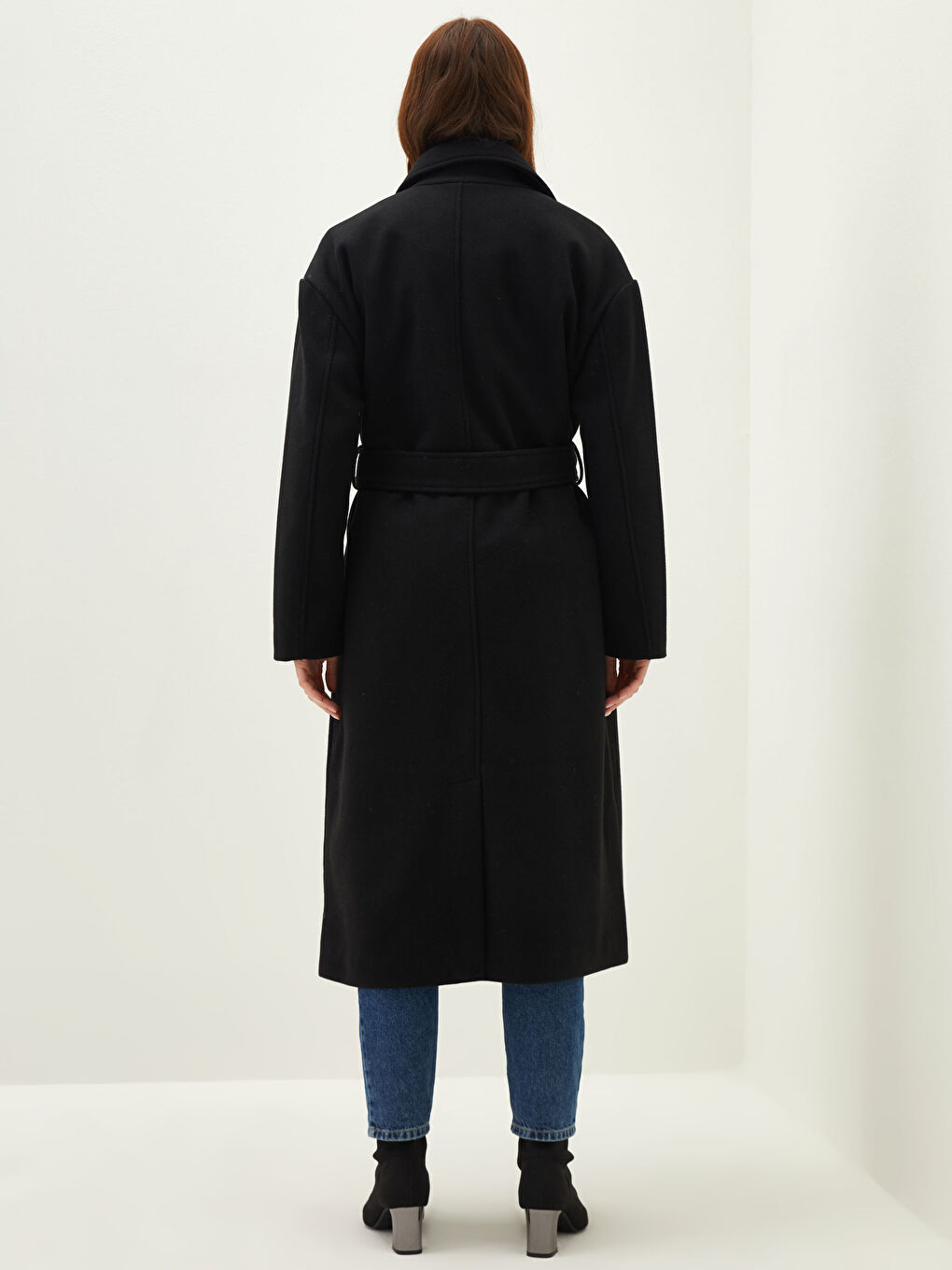 Ceket Yaka Düz Uzun Kollu Cep Detaylı Kadın Kaşe Kaban-3