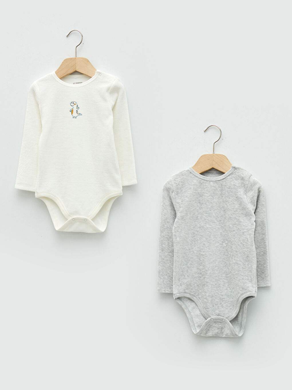 Ekru Bisiklet Yaka Uzun Kollu Kadife Erkek Bebek Çıtçıtlı Body 2'li