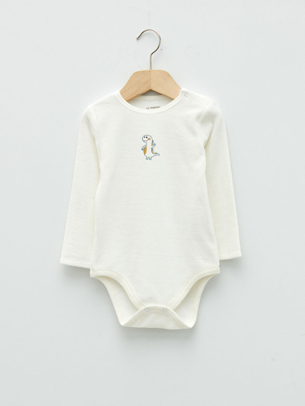 Ekru Bisiklet Yaka Uzun Kollu Kadife Erkek Bebek Çıtçıtlı Body 2'li-1
