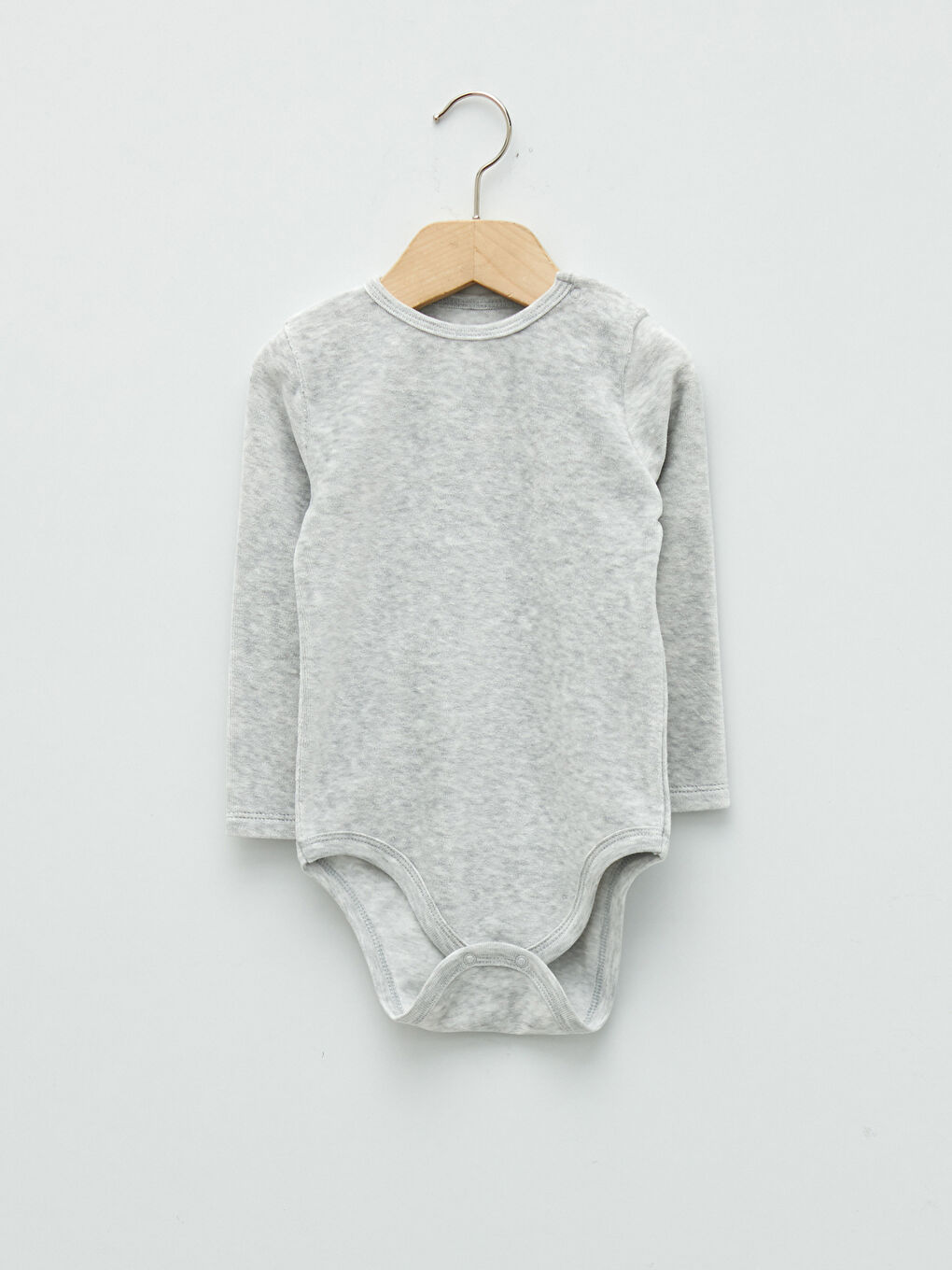 Ekru Bisiklet Yaka Uzun Kollu Kadife Erkek Bebek Çıtçıtlı Body 2'li-2