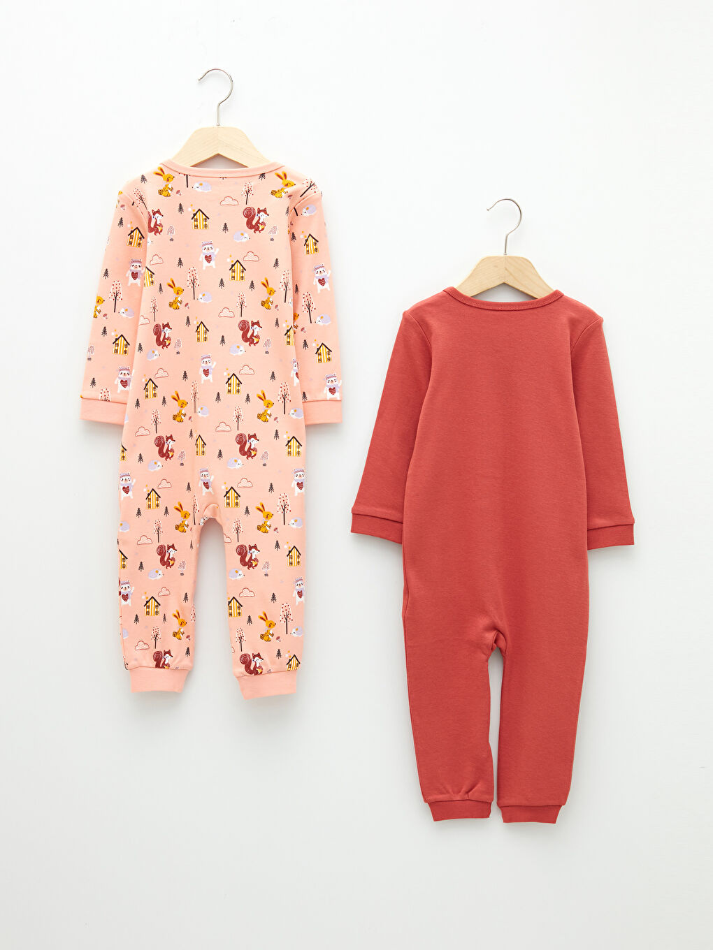 Crew Neck Long Sleeve Baby Girls Zippered Jumpsuit 2 Pack-1