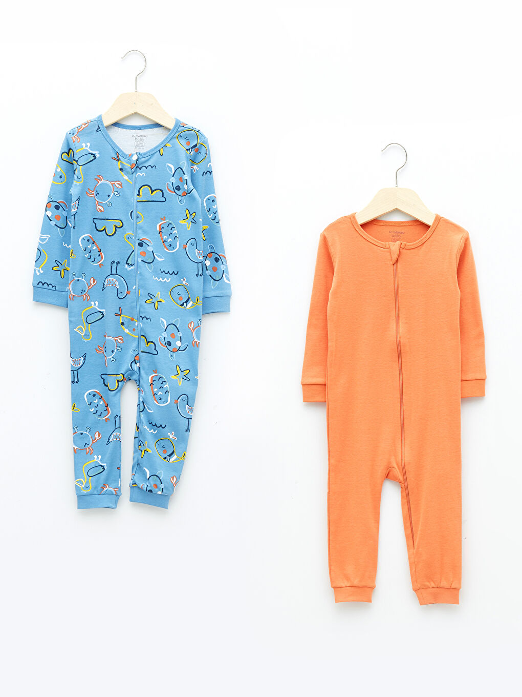 Combinaison Zippée pour Bébé Garçons à Col Rond et Manches Longues - Lot de 2